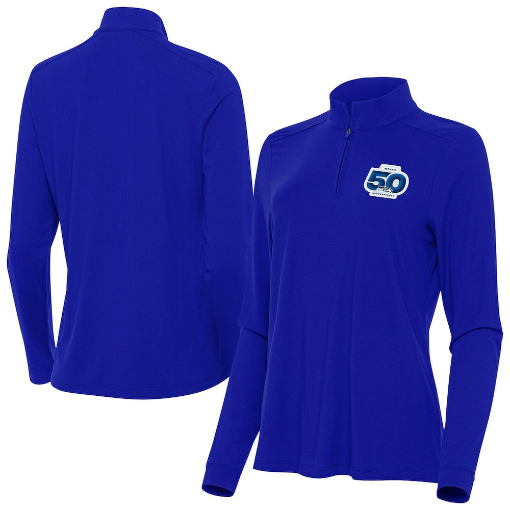 Seattle Seahawks Antigua Women's 50th Season Intent Quarter-Zip Pullover Royal | NFL