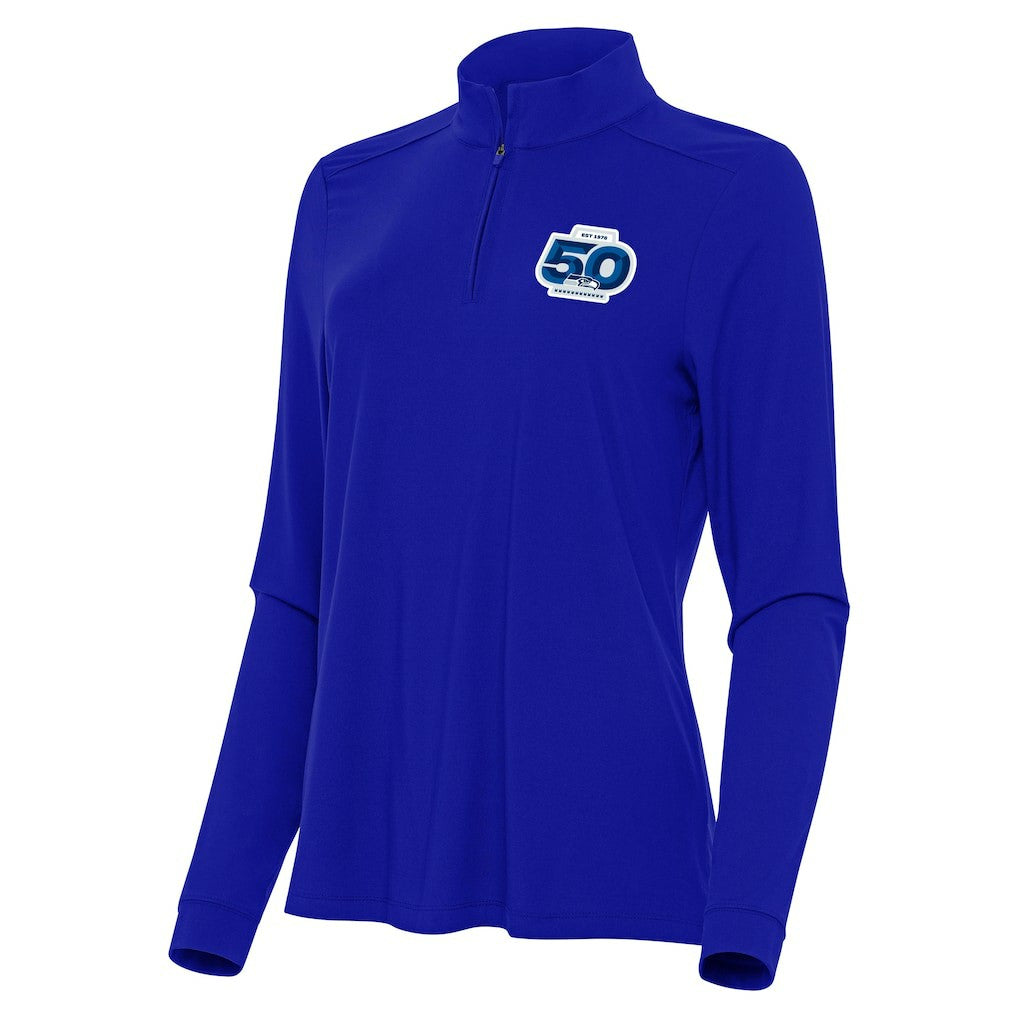 Seattle Seahawks Antigua Women's 50th Season Intent Quarter-Zip Pullover Royal | NFL