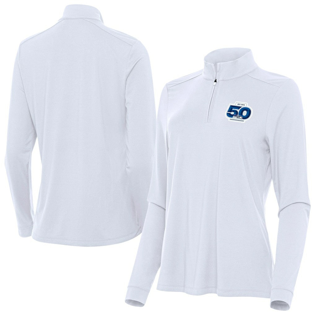 Seattle Seahawks Antigua Women's 50th Season Intent Quarter-Zip Pullover White | NFL