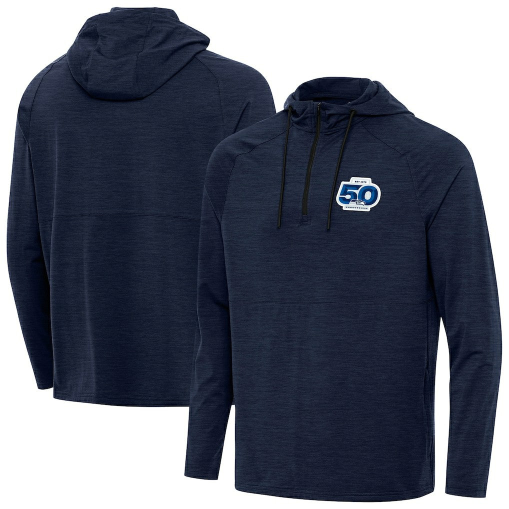 Seattle Seahawks Antigua 50th Season Spikes Raglan Quarter-Zip Hoodie College Navy | NFL
