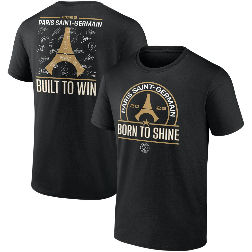 Paris Saint-Germain 2025 Champions League Winners Signature Roster T-Shirt Black - FIFA World CUP