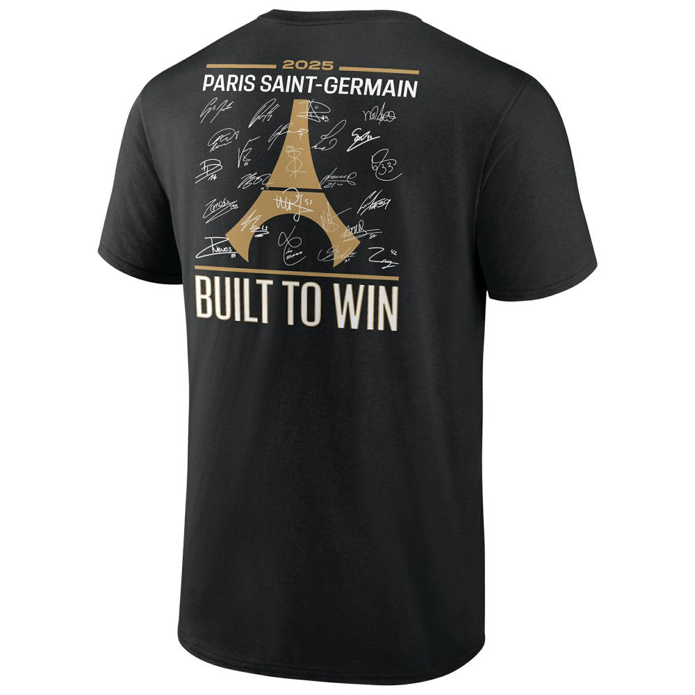 Paris Saint-Germain 2025 Champions League Winners Signature Roster T-Shirt Black - FIFA World CUP