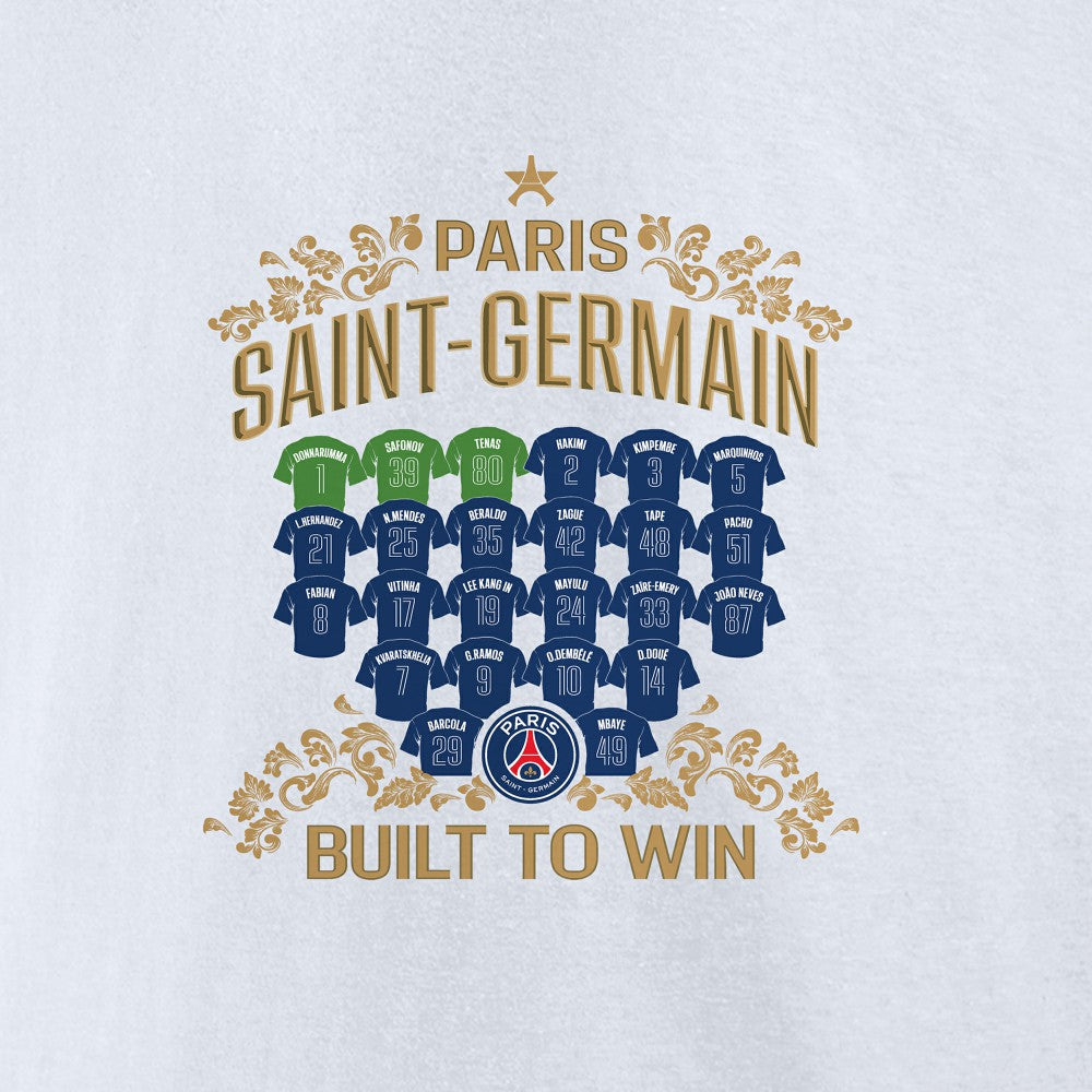 Paris Saint-Germain 2025 Champions League Winners Roster Jersey T-Shirt White - FIFA World CUP