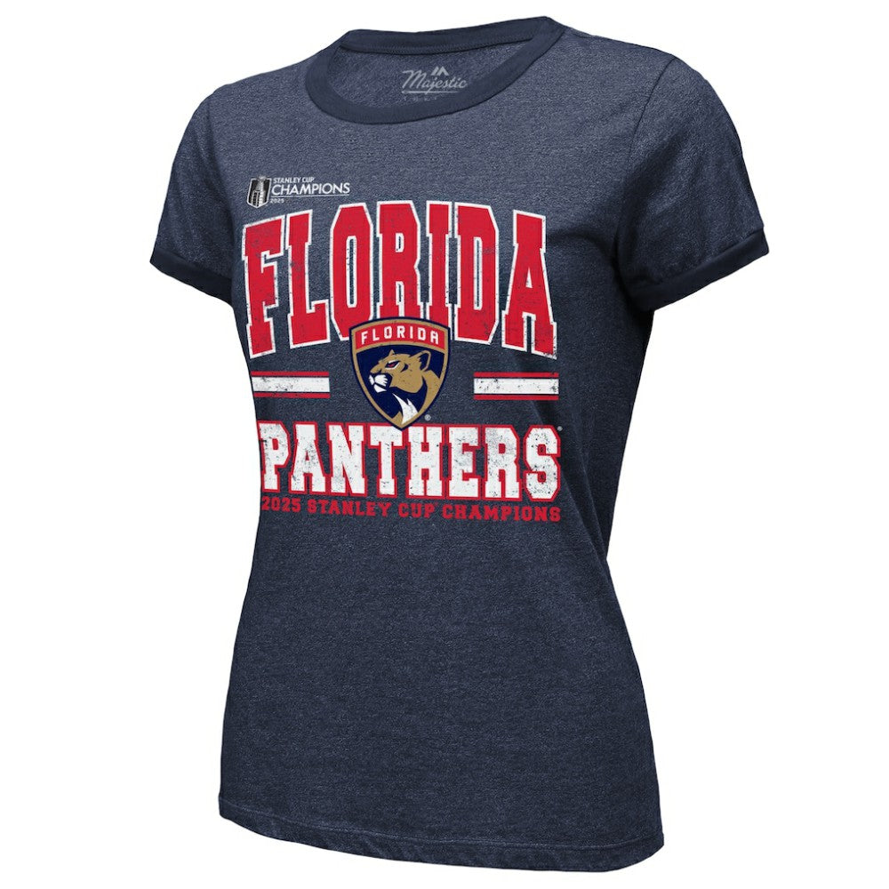 Florida Panthers Majestic Threads Women's 2025 Stanley Cup Champions Tri-Blend Ringer T-Shirt - Navy - NHL