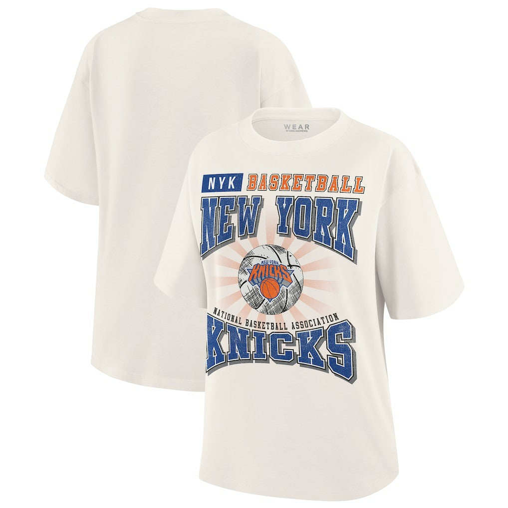 New York Knicks WEAR by Erin Andrews Women's Ball Boyfriend T-Shirt Cream - NBA
