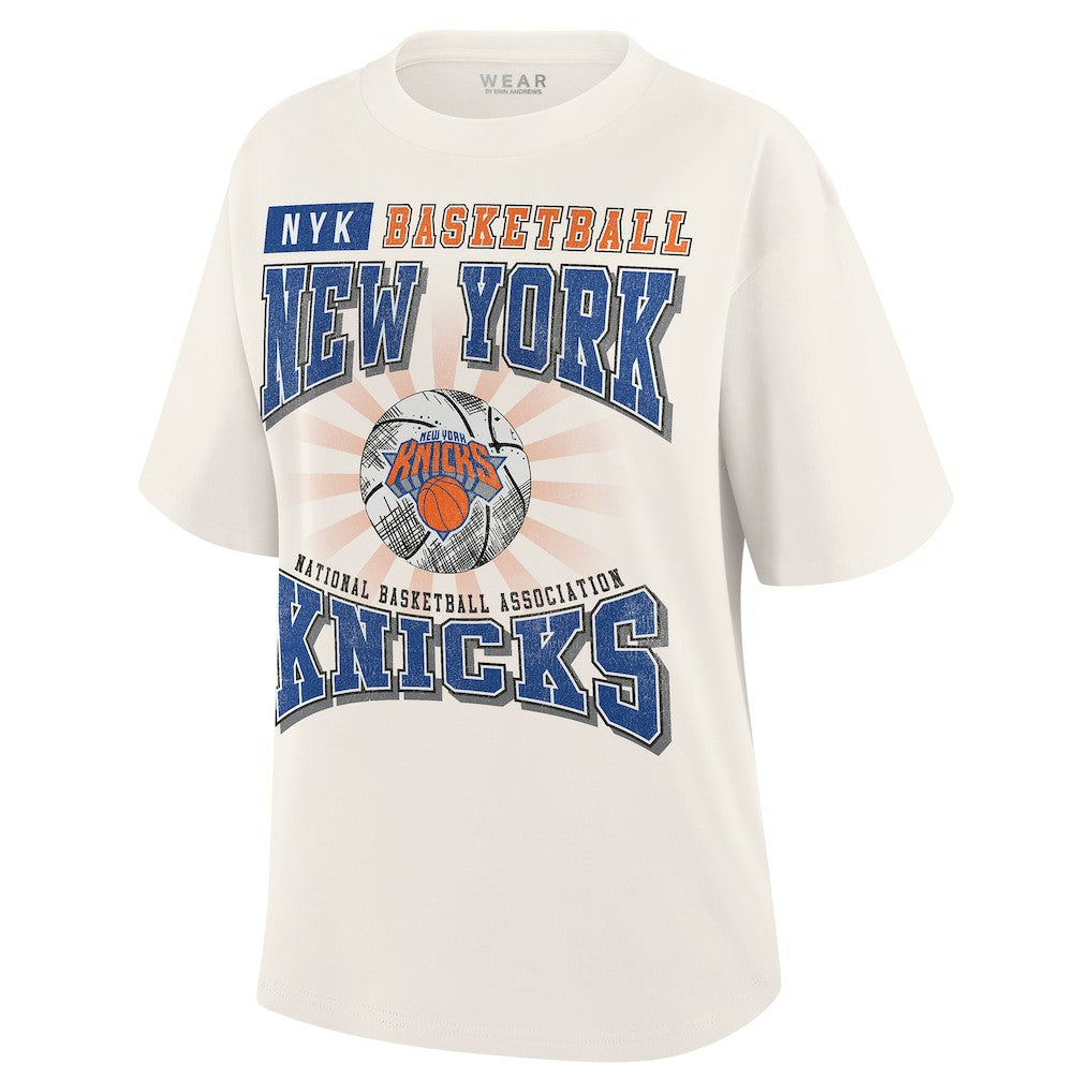 New York Knicks WEAR by Erin Andrews Women's Ball Boyfriend T-Shirt Cream - NBA