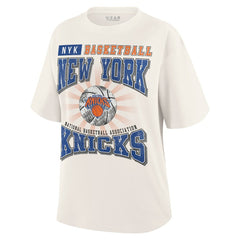 New York Knicks WEAR by Erin Andrews Women's Ball Boyfriend T-Shirt Cream - NBA