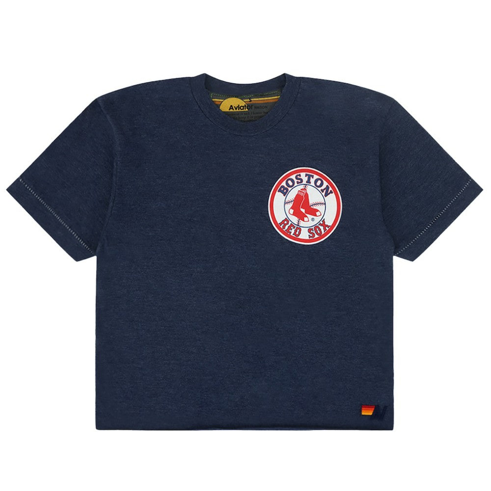 Boston Red Sox Aviator Nation x MLB Women's Cropped Boyfriend Tri-Blend T-Shirt - MLB
