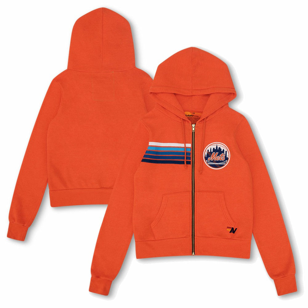 New York Mets Aviator Nation x MLB Unisex Five-Stripe Tri-Blend Full-Zip Hoodie - MLB