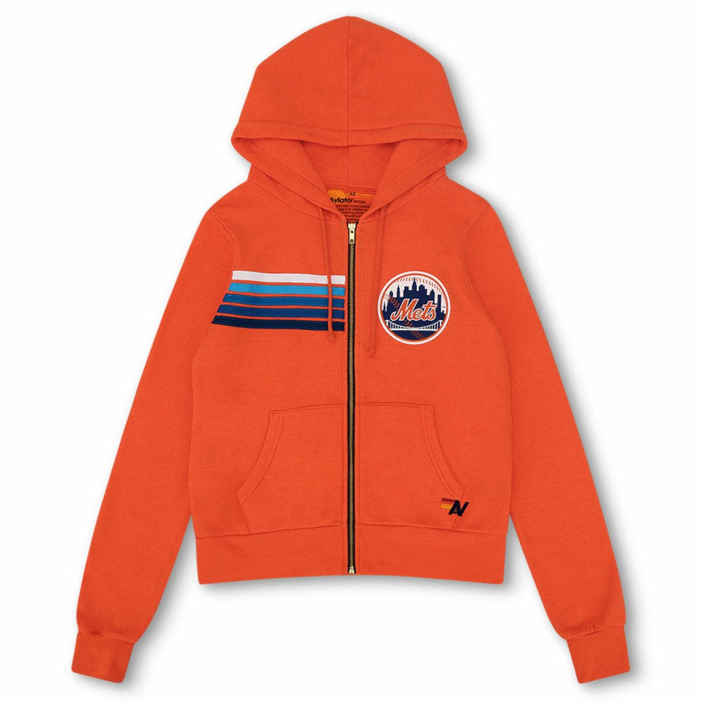 New York Mets Aviator Nation x MLB Unisex Five-Stripe Tri-Blend Full-Zip Hoodie - MLB