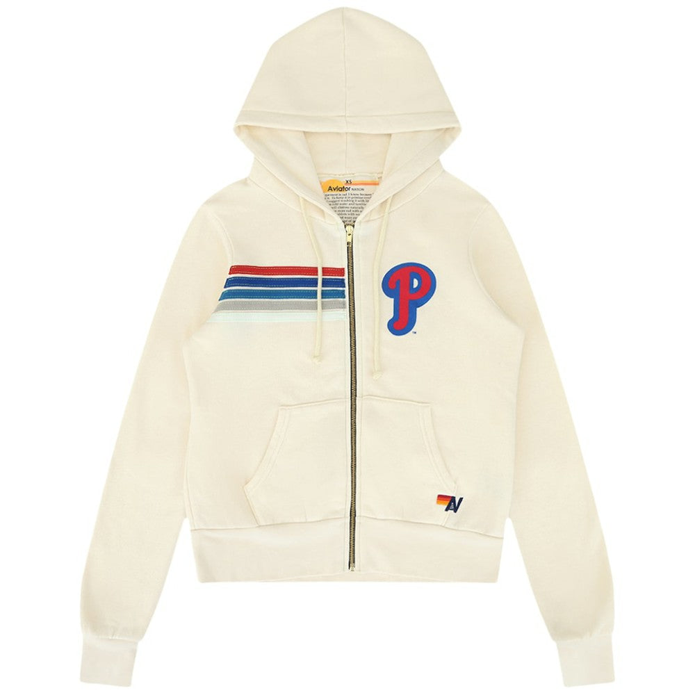 Philadelphia Phillies Aviator Nation x MLB Unisex Five-Stripe Tri-Blend Full-Zip Hoodie - MLB