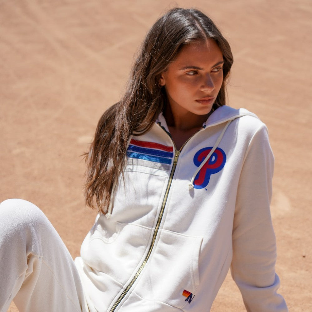 Philadelphia Phillies Aviator Nation x MLB Unisex Five-Stripe Tri-Blend Full-Zip Hoodie - MLB