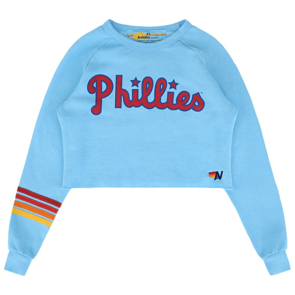Philadelphia Phillies Aviator Nation x MLB Women's Rugby Stitch Cropped Tri-Blend Sweatshirt - MLB