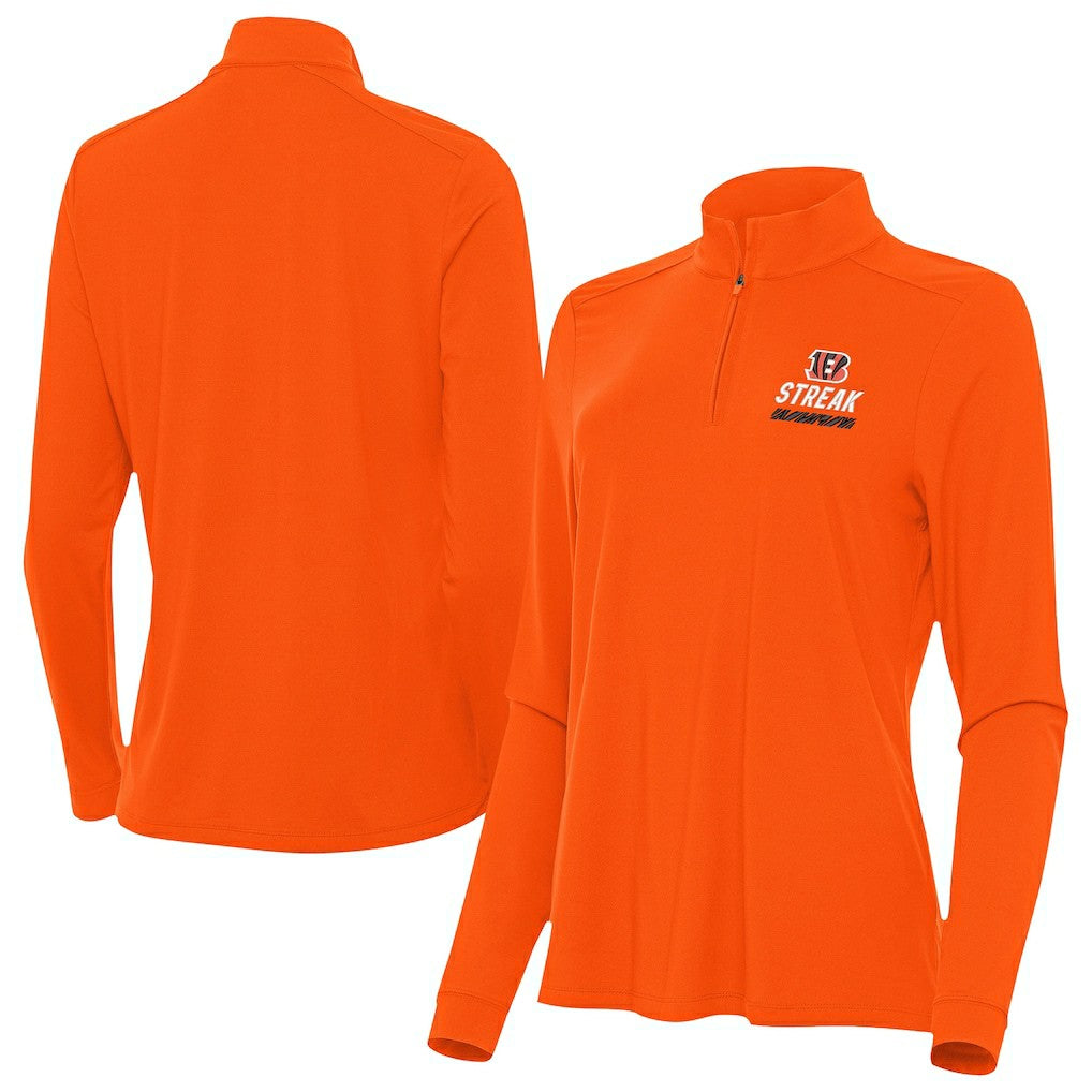 Cincinnati Bengals Antigua Women's Streak Intent Quarter-Zip Sweatshirt Orange | NFL