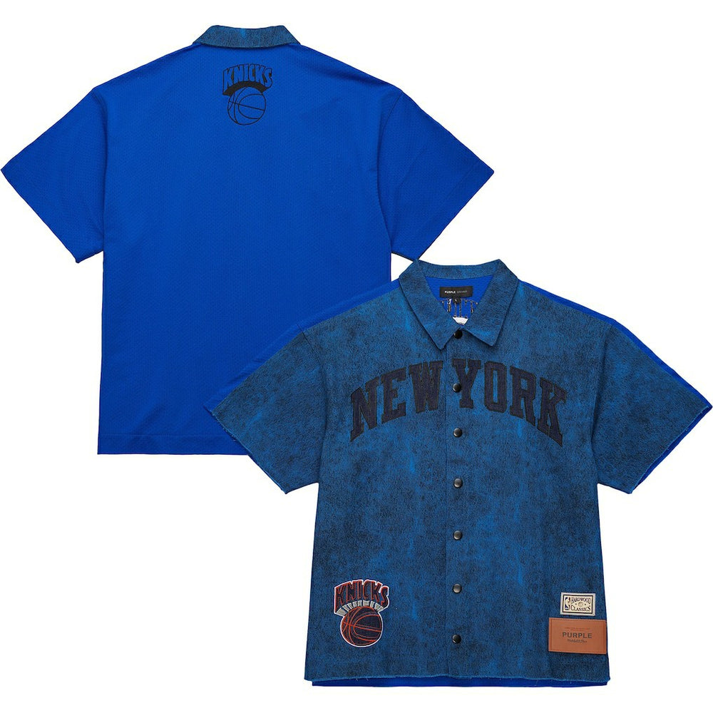 New York Knicks x Purple Brand Button-Up Shooting Shirt Navy - NBA