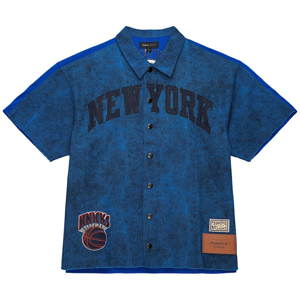New York Knicks x Purple Brand Button-Up Shooting Shirt Navy - NBA