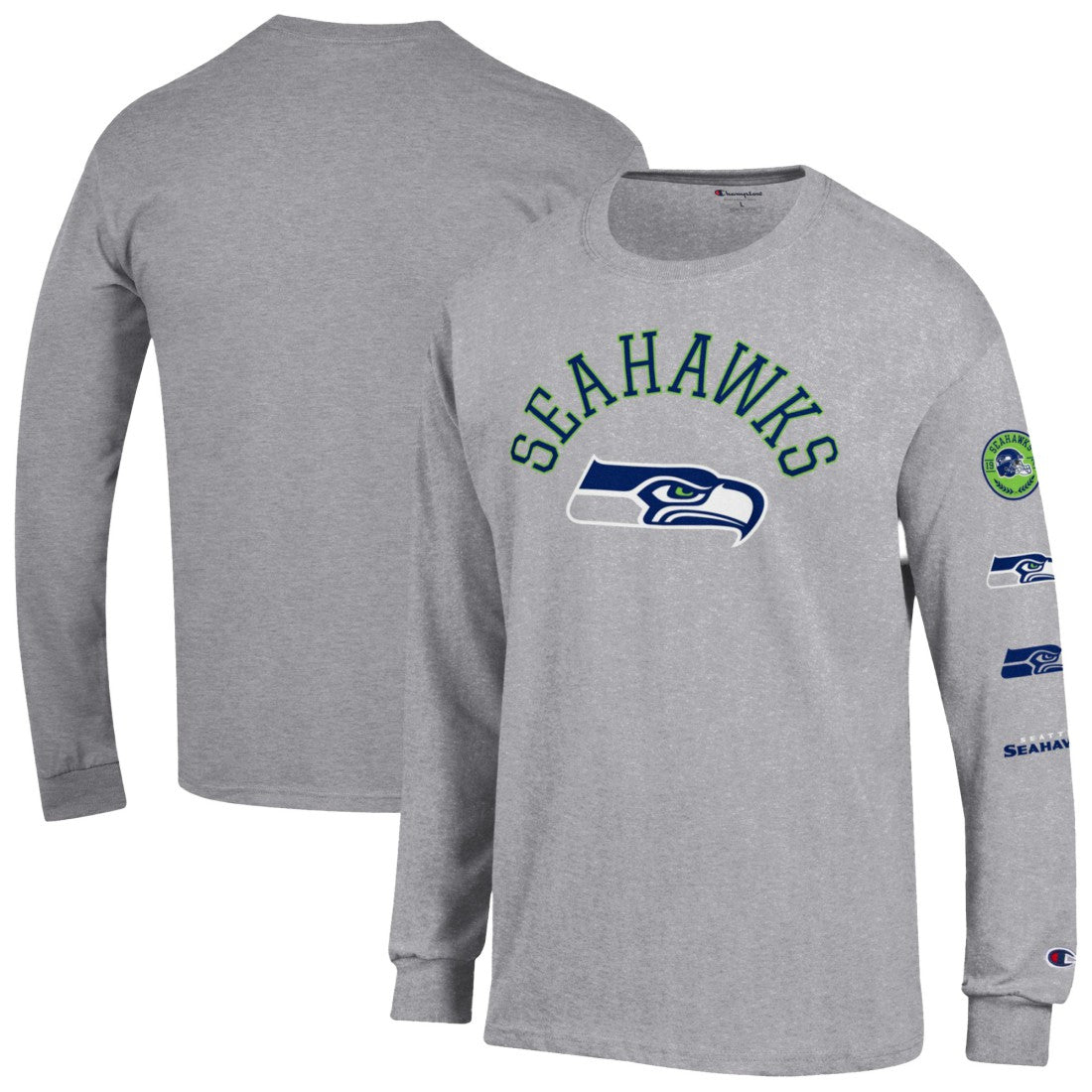 Seattle Seahawks Champion Seal Long Sleeve T-Shirt Heather Gray | NFL