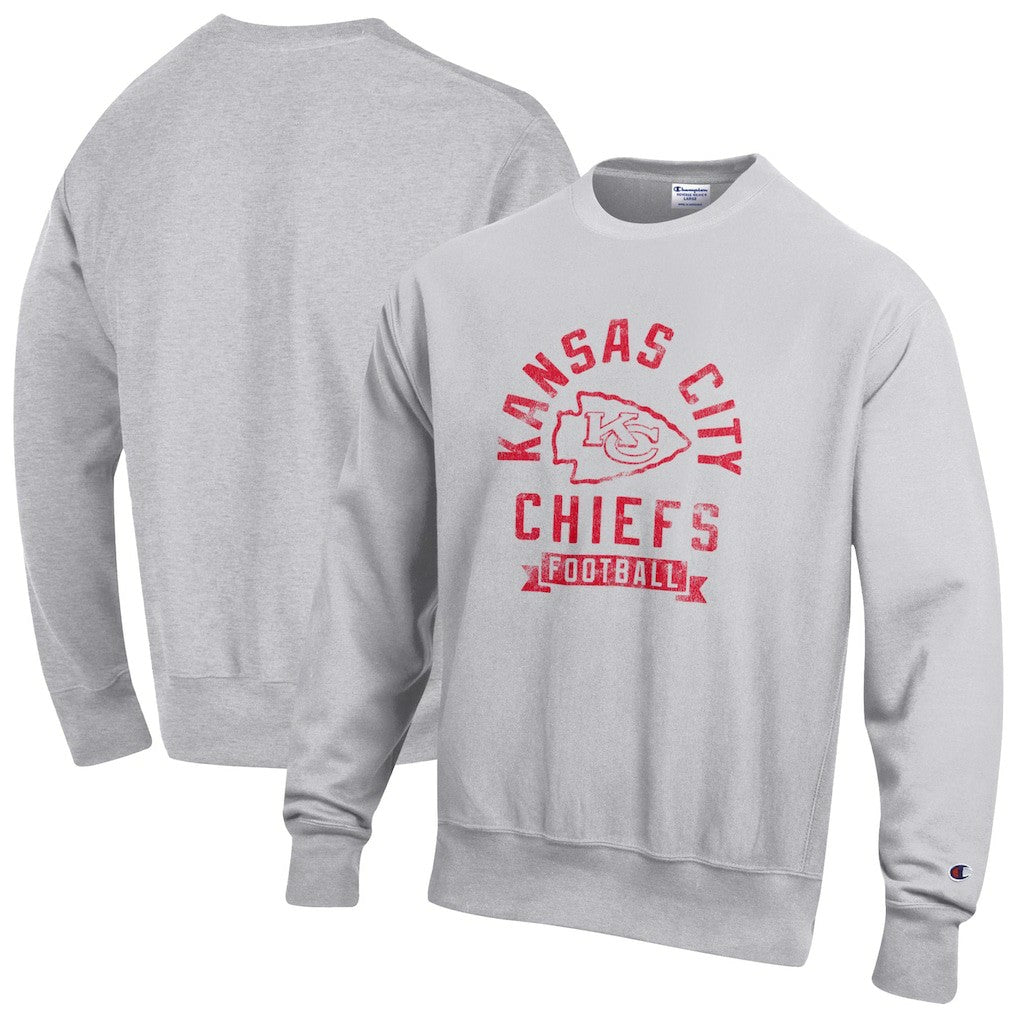 Kansas City Chiefs Champion Reverse Weave Fleece Pullover Sweatshirt Heather Gray | NFL