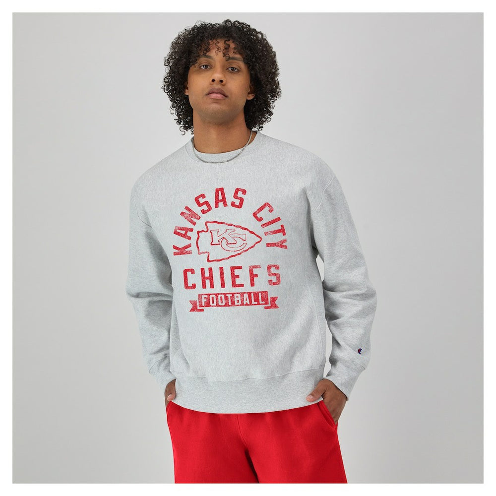 Kansas City Chiefs Champion Reverse Weave Fleece Pullover Sweatshirt Heather Gray | NFL