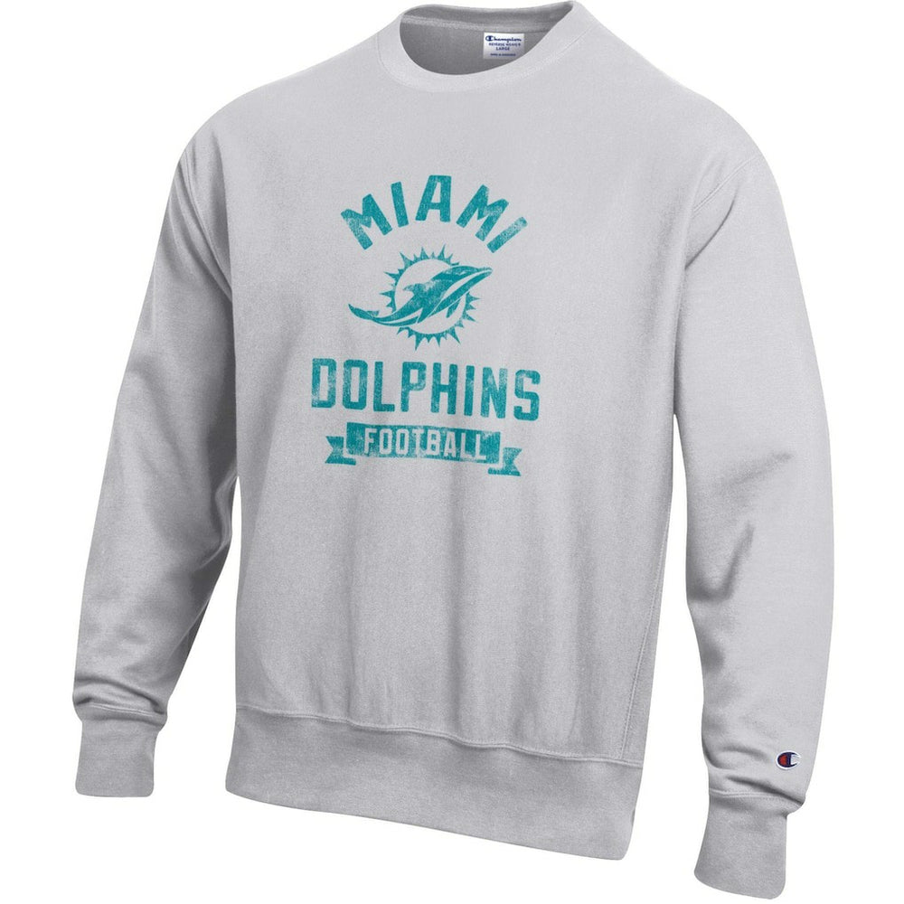 Miami Dolphins Champion Reverse Weave Fleece Pullover Sweatshirt Heather Gray | NFL