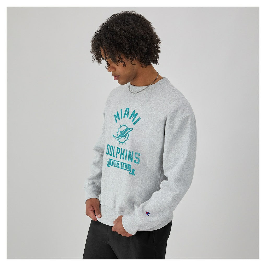 Miami Dolphins Champion Reverse Weave Fleece Pullover Sweatshirt Heather Gray | NFL