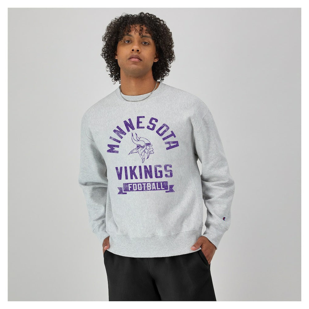 Minnesota Vikings Champion Reverse Weave Fleece Pullover Sweatshirt Heather Gray | NFL