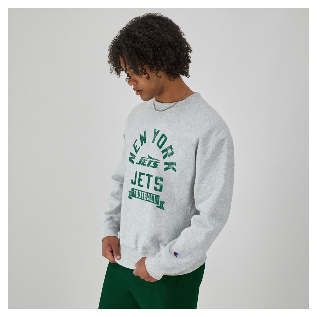 New York Jets Champion Reverse Weave Fleece Pullover Sweatshirt Heather Gray | NFL
