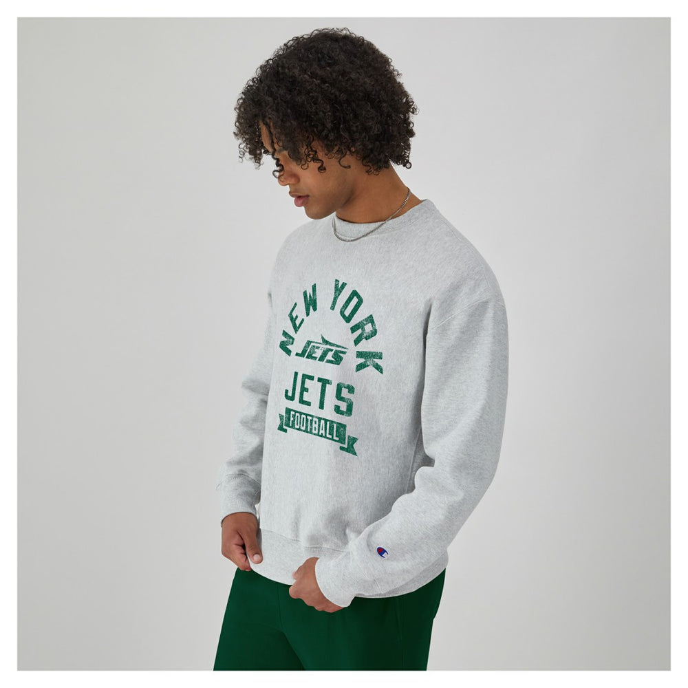 New York Jets Champion Reverse Weave Fleece Pullover Sweatshirt Heather Gray | NFL