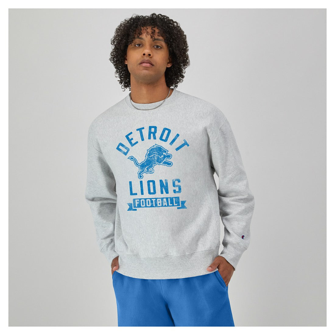 Detroit Lions Champion Reverse Weave Fleece Pullover Sweatshirt Heather Gray | NFL