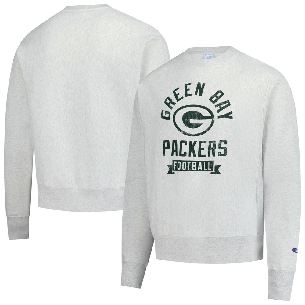Green Bay Packers Champion Reverse Weave Fleece Pullover Sweatshirt Heather Gray | NFL