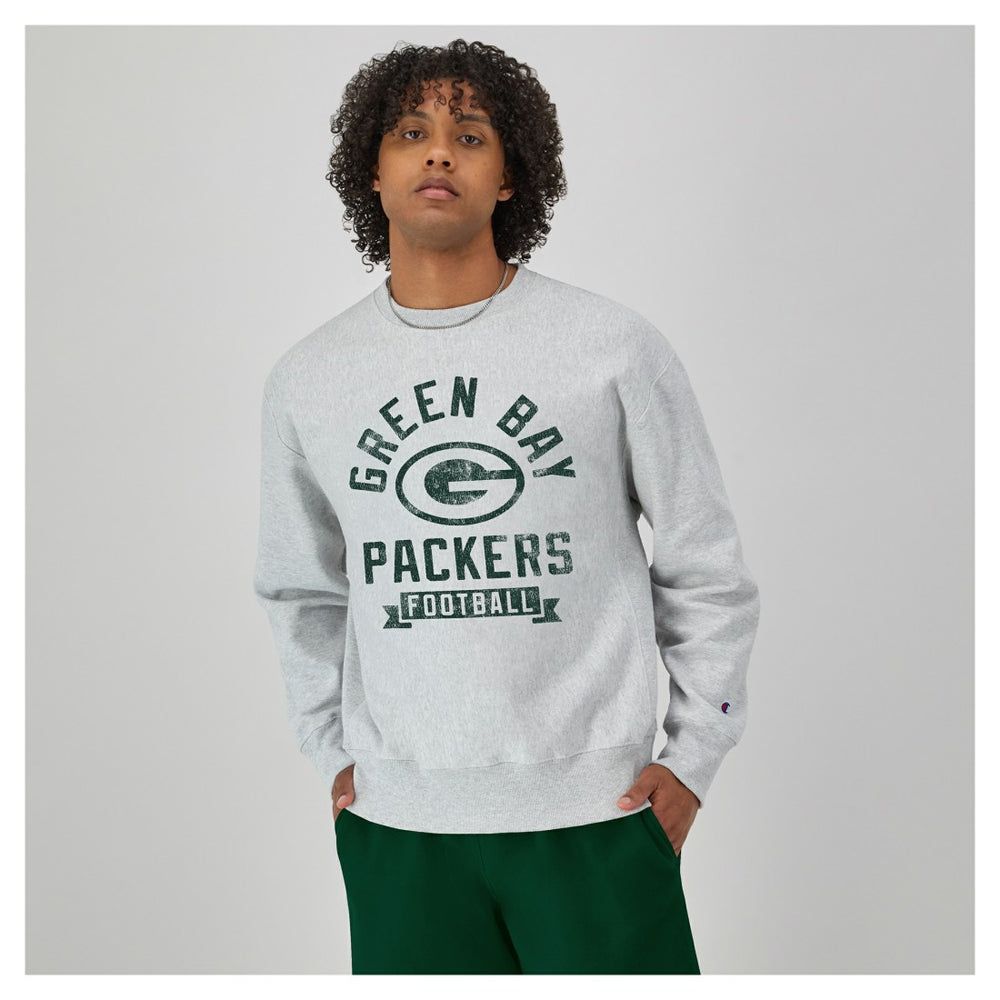Green Bay Packers Champion Reverse Weave Fleece Pullover Sweatshirt Heather Gray | NFL
