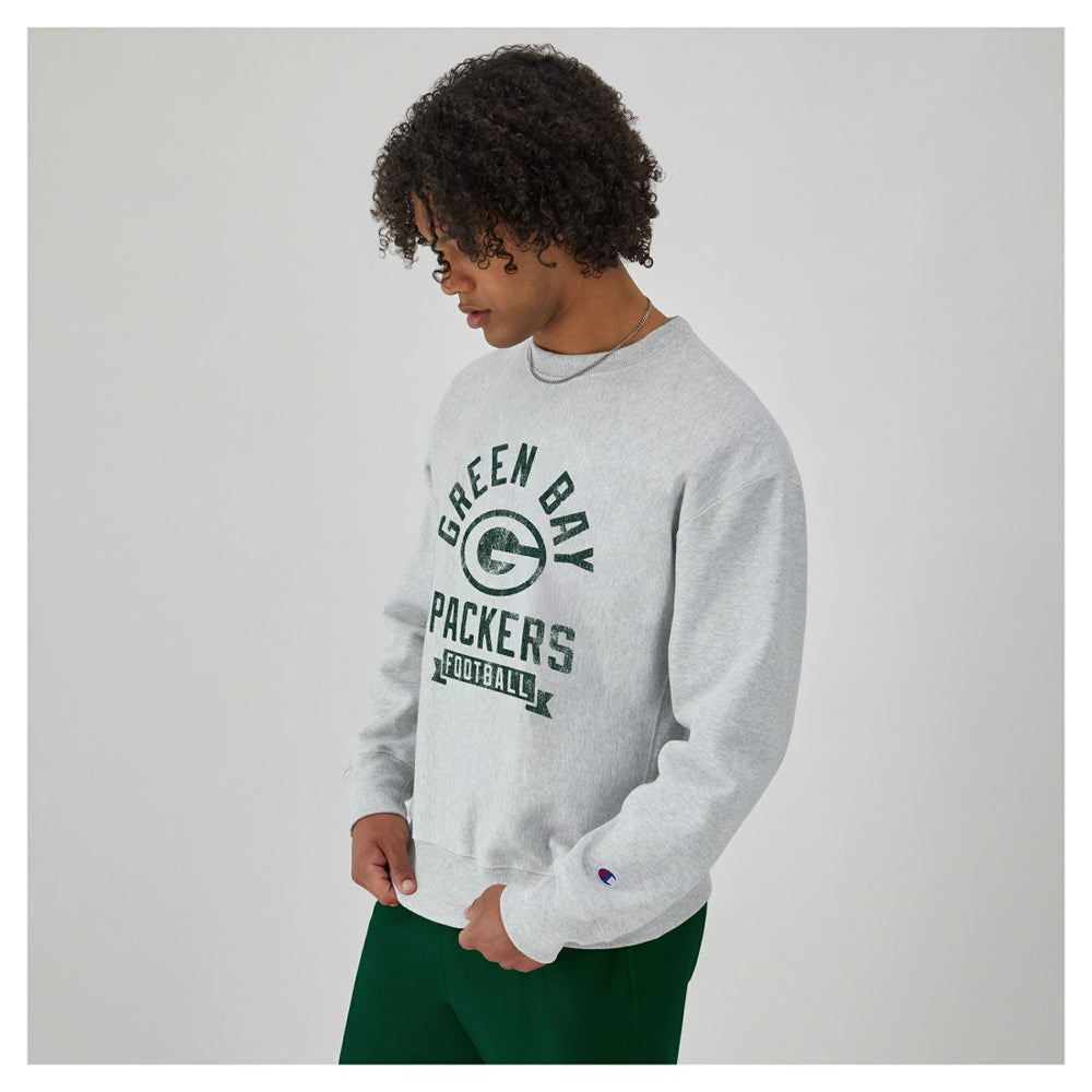 Green Bay Packers Champion Reverse Weave Fleece Pullover Sweatshirt Heather Gray | NFL