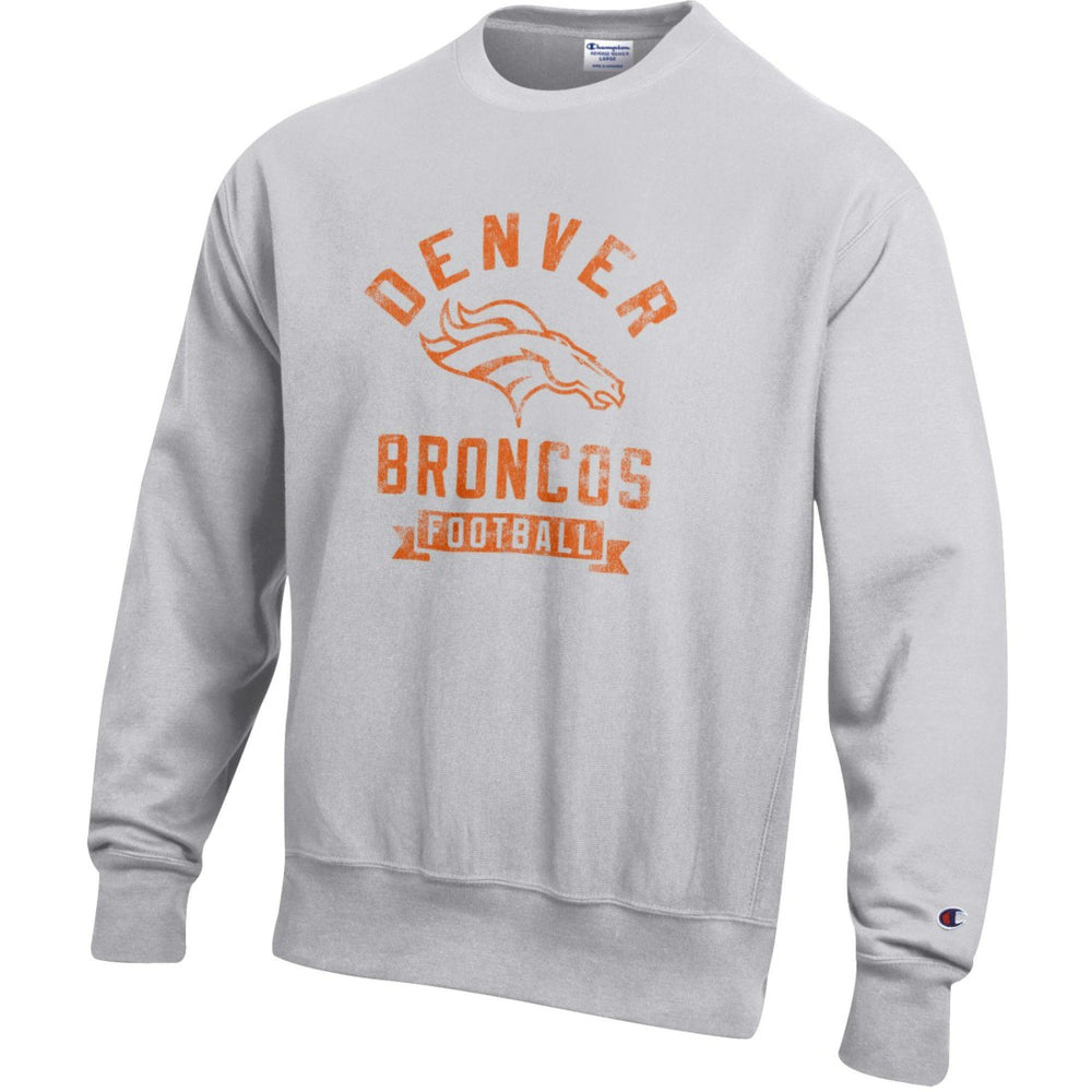 Denver Broncos Champion Reverse Weave Fleece Pullover Sweatshirt Heather Gray | NFL