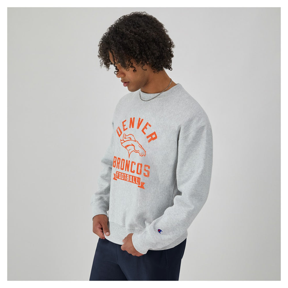 Denver Broncos Champion Reverse Weave Fleece Pullover Sweatshirt Heather Gray | NFL