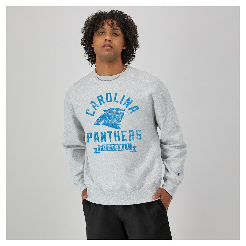Carolina Panthers Champion Reverse Weave Fleece Pullover Sweatshirt Heather Gray | NFL