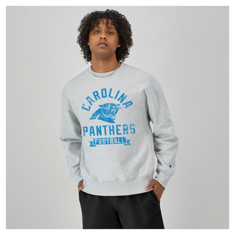 Carolina Panthers Champion Reverse Weave Fleece Pullover Sweatshirt Heather Gray | NFL