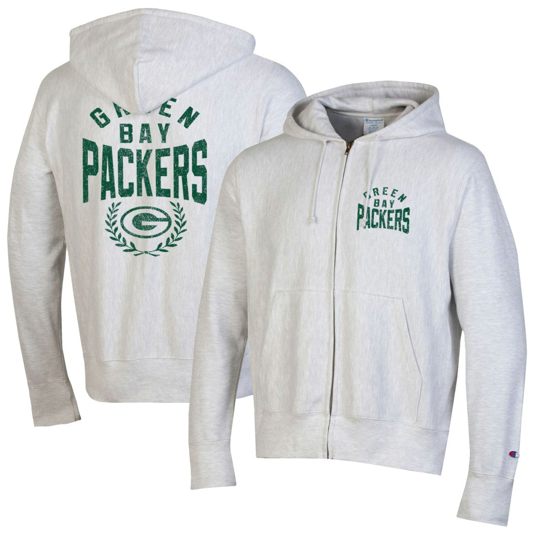 Green Bay Packers Champion Reverse Weave Full-Zip Hoodie Heather Gray | NFL