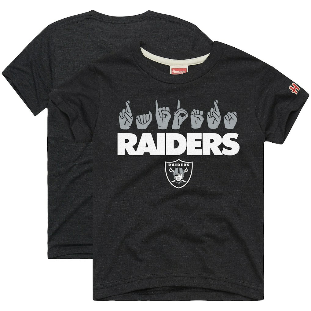 Las Vegas Raiders Homage Youth Love Sign x ASL 2.0 Tri-Blend T-Shirt Charcoal | NFL