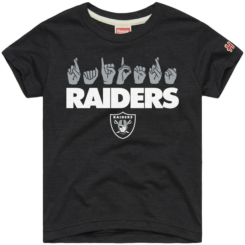 Las Vegas Raiders Homage Youth Love Sign x ASL 2.0 Tri-Blend T-Shirt Charcoal | NFL