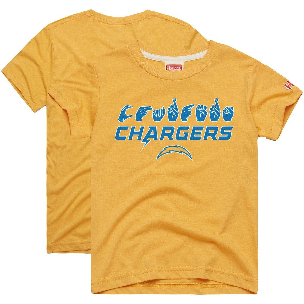 Los Angeles Chargers Homage Youth Love Sign x ASL 2.0 Tri-Blend T-Shirt Gold | NFL