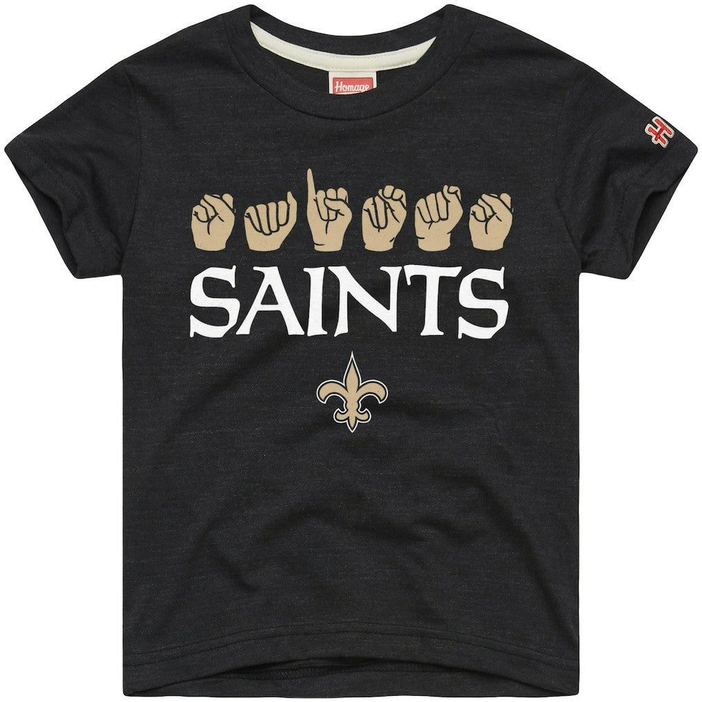 New Orleans Saints Homage Youth Love Sign x ASL 2.0 Tri-Blend T-Shirt Charcoal | NFL