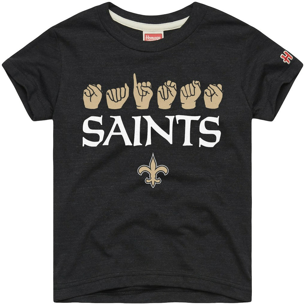 New Orleans Saints Homage Youth Love Sign x ASL 2.0 Tri-Blend T-Shirt Charcoal | NFL