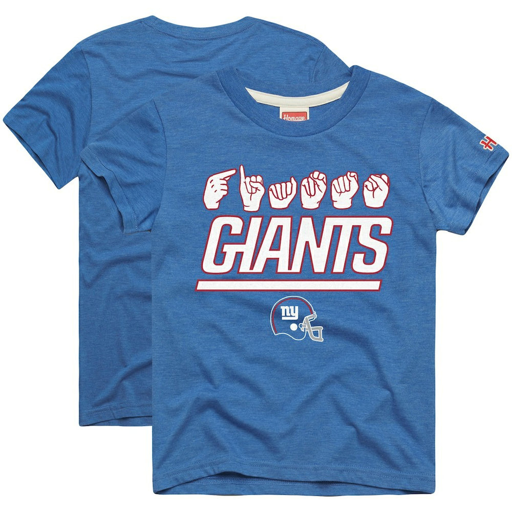 New York Giants Homage Youth Love Sign x ASL 2.0 Tri-Blend T-Shirt Royal | NFL