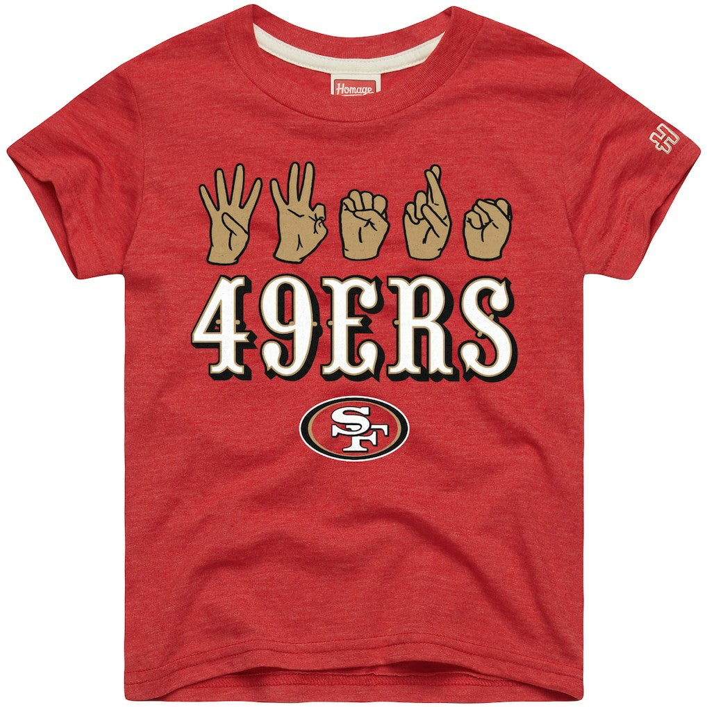 San Francisco 49ers Homage Youth Love Sign x ASL 2.0 Tri-Blend T-Shirt Scarlet | NFL