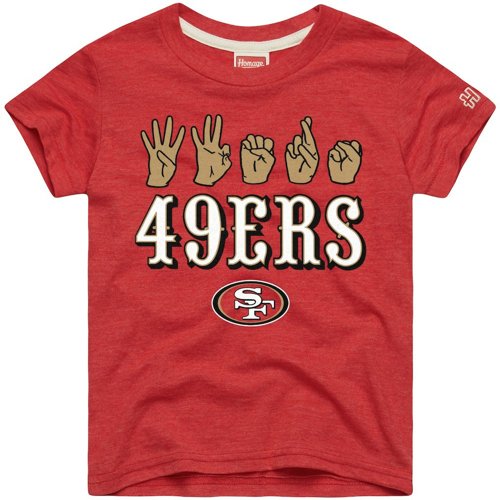 San Francisco 49ers Homage Youth Love Sign x ASL 2.0 Tri-Blend T-Shirt Scarlet | NFL