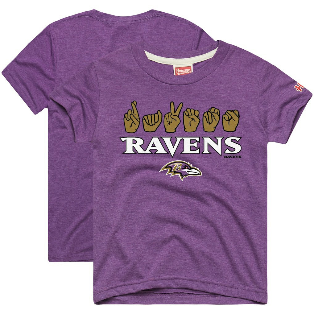 Baltimore Ravens Homage Youth Love Sign x ASL 2.0 Tri-Blend T-Shirt Purple | NFL
