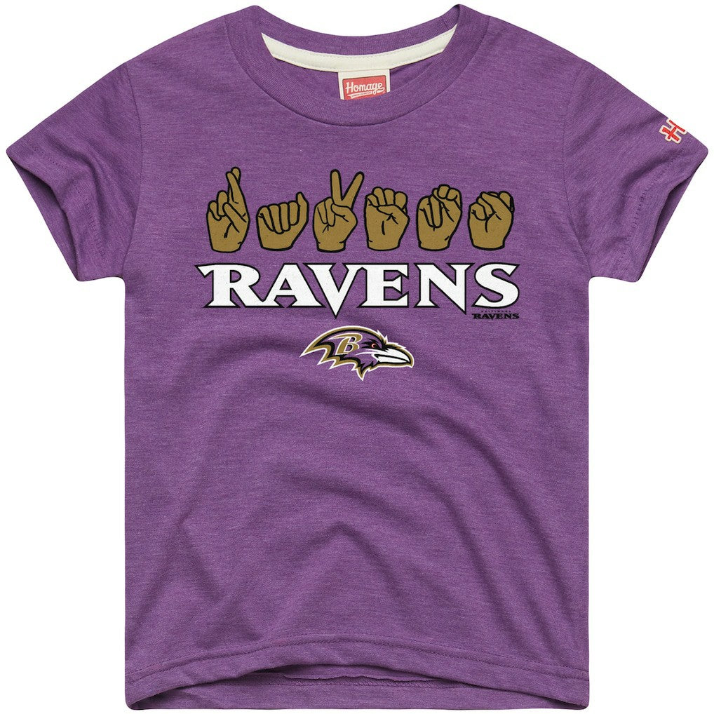 Baltimore Ravens Homage Youth Love Sign x ASL 2.0 Tri-Blend T-Shirt Purple | NFL