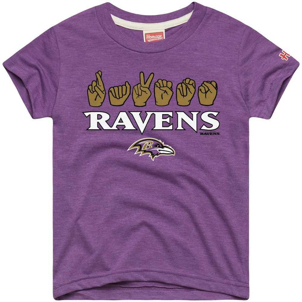 Baltimore Ravens Homage Youth Love Sign x ASL 2.0 Tri-Blend T-Shirt Purple | NFL