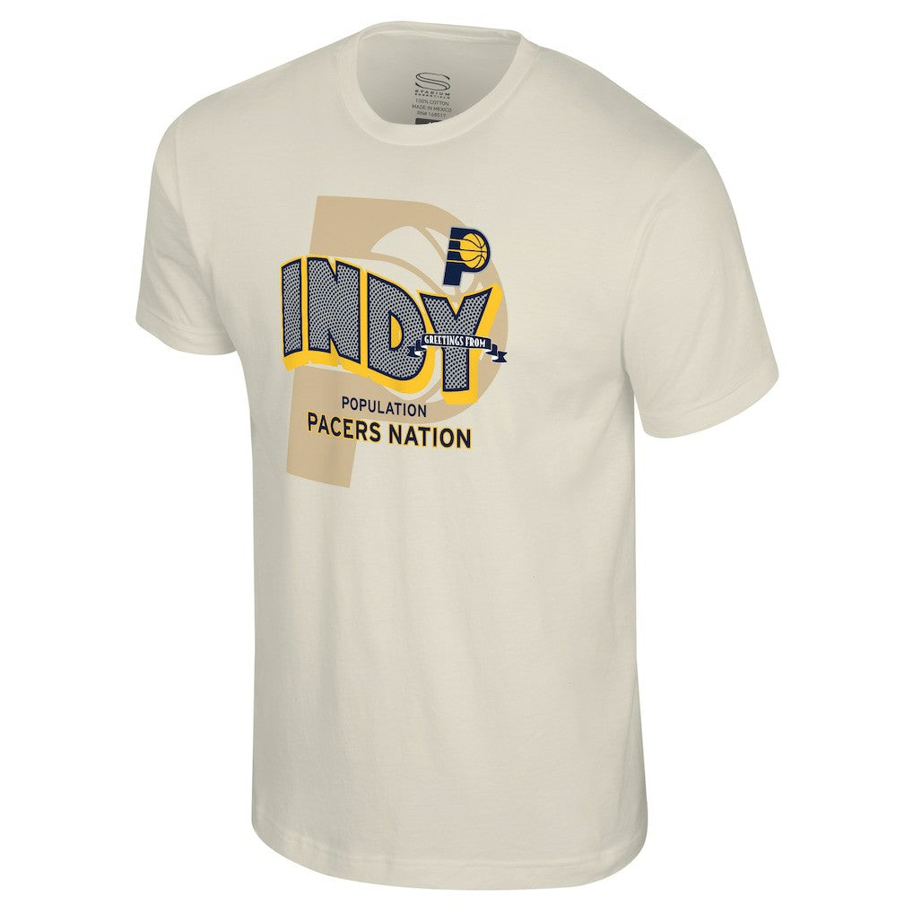 Indiana Pacers Stadium Essentials Unisex Greetings From T-Shirt Natural - NBA