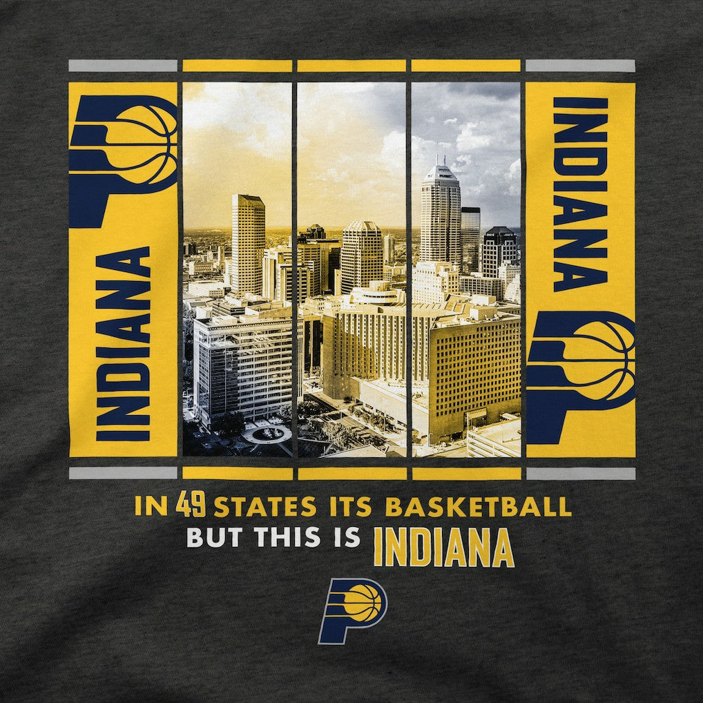 Indiana Pacers Stadium Essentials Unisex Skyline Boxout T-Shirt Charcoal - NBA